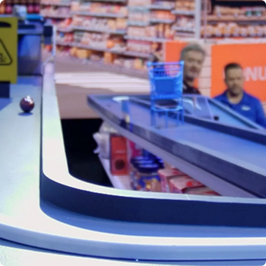 And vice versa: a supermarket themed racetrack in the TV show